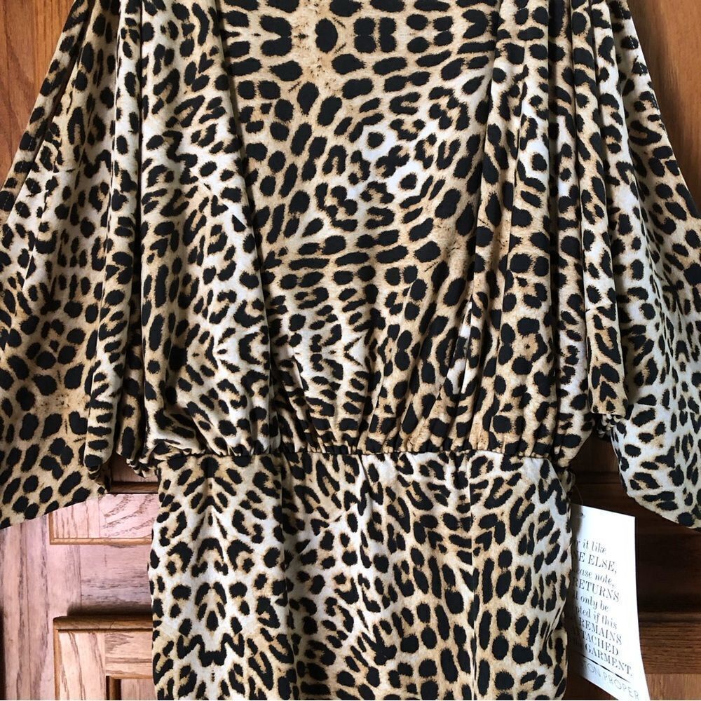 Boston Proper Leopard Print Mini Dress in Beige and Black - Picture 8 of 14